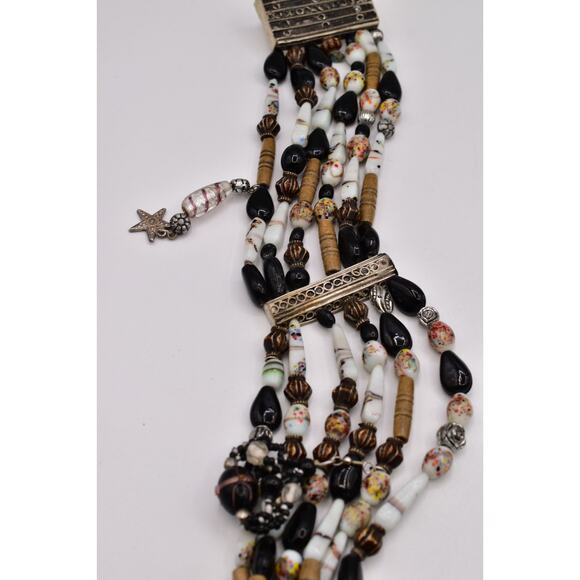 Vintage Multi-Strand Black White Glass Beaded Charm Belt 37” Boho Artisan Coast main image 9